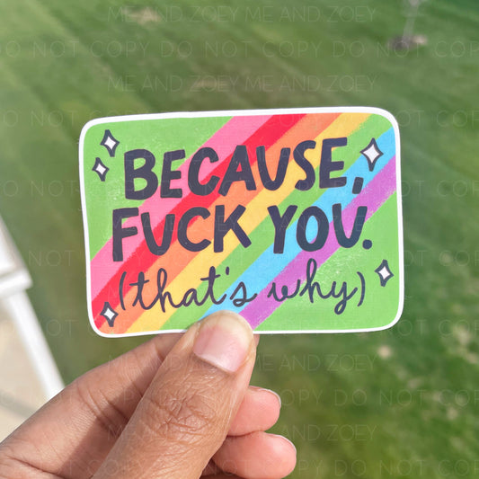 Because Fuck You | Premium Vinyl Sticker | Water-Resistant